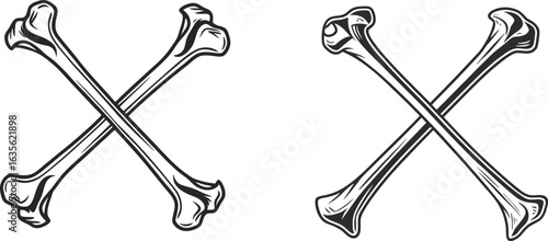 Crossed bones black and white vector illustration isolated on white background