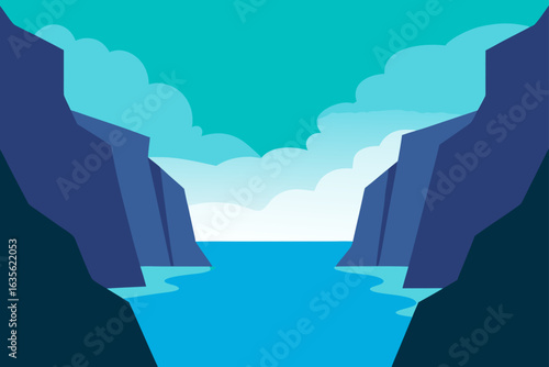 Serene coastal landscape with cliffs and calm water