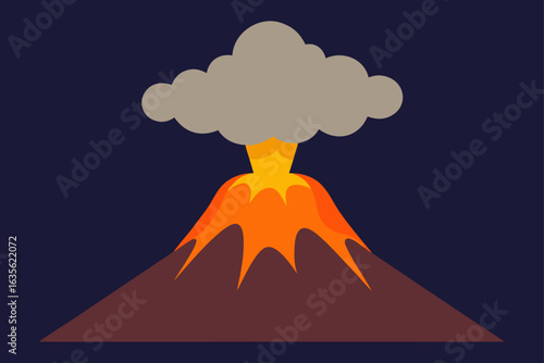 Stylized volcano eruption with smoke and lava