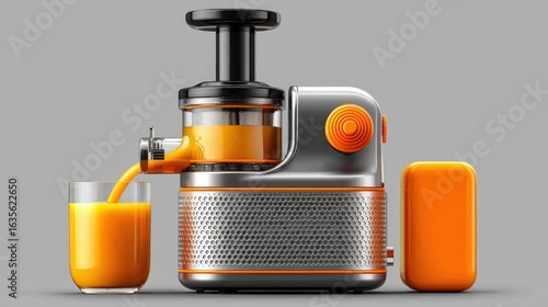 Cold-press juice extractor icon in silver and orange showcasing nutrient retention