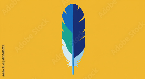 Stylized Feather Illustration: Blue Green and White on Golden Yellow Background.