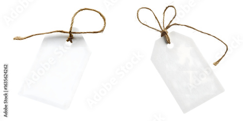 A blank white tag with a string, perfect for labeling items or gifts in various creative projects isolated on a transparent background