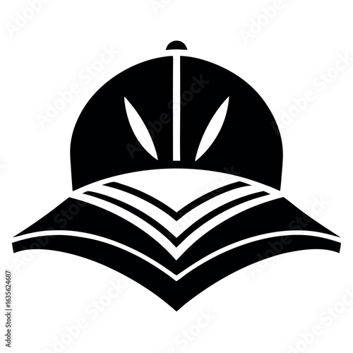 Black and white vector illustration of a vintage military pith helmet. Safari explorer headwear.