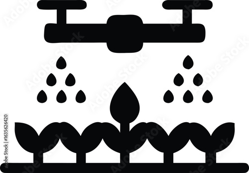 Precision Agriculture Innovation: A silhouette of a drone diligently sprays crops, symbolizing technological advancement in modern agriculture.