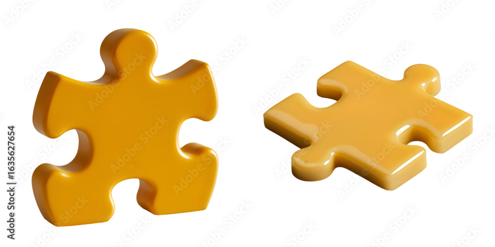 Fototapeta premium A yellow puzzle piece with a smooth surface, representing connection and problem-solving isolated on a transparent background