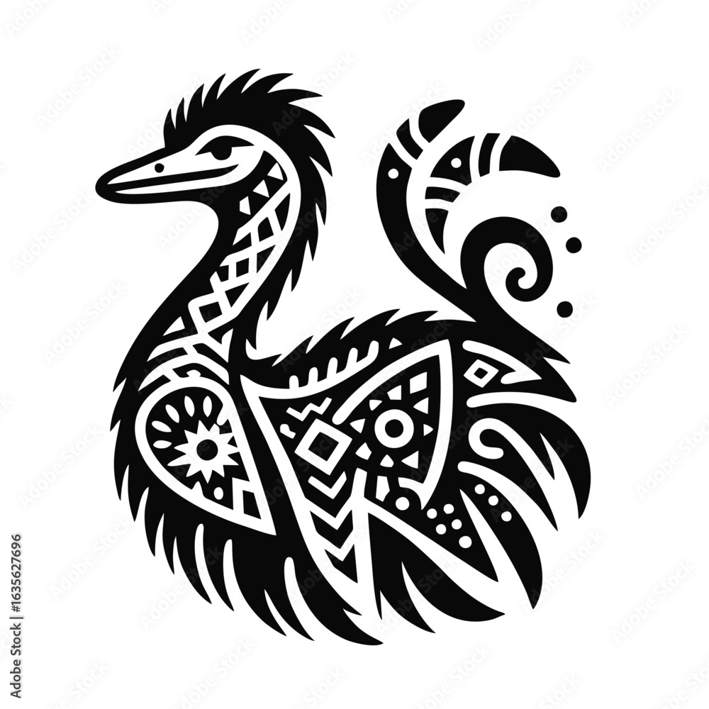 Fototapeta premium Symbolic Bird Illustration with Ethnic Motifs