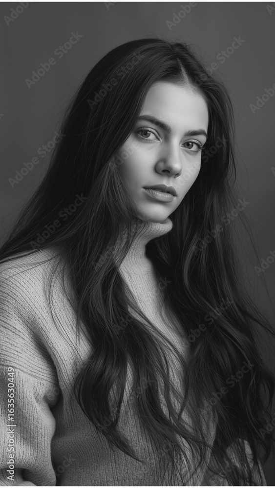Fototapeta premium Portrait of a girl in black and 