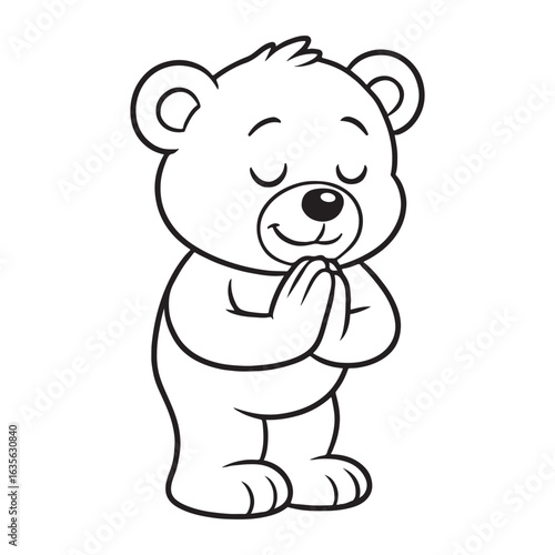 Line art of bear paying respect with humble cartoon vector