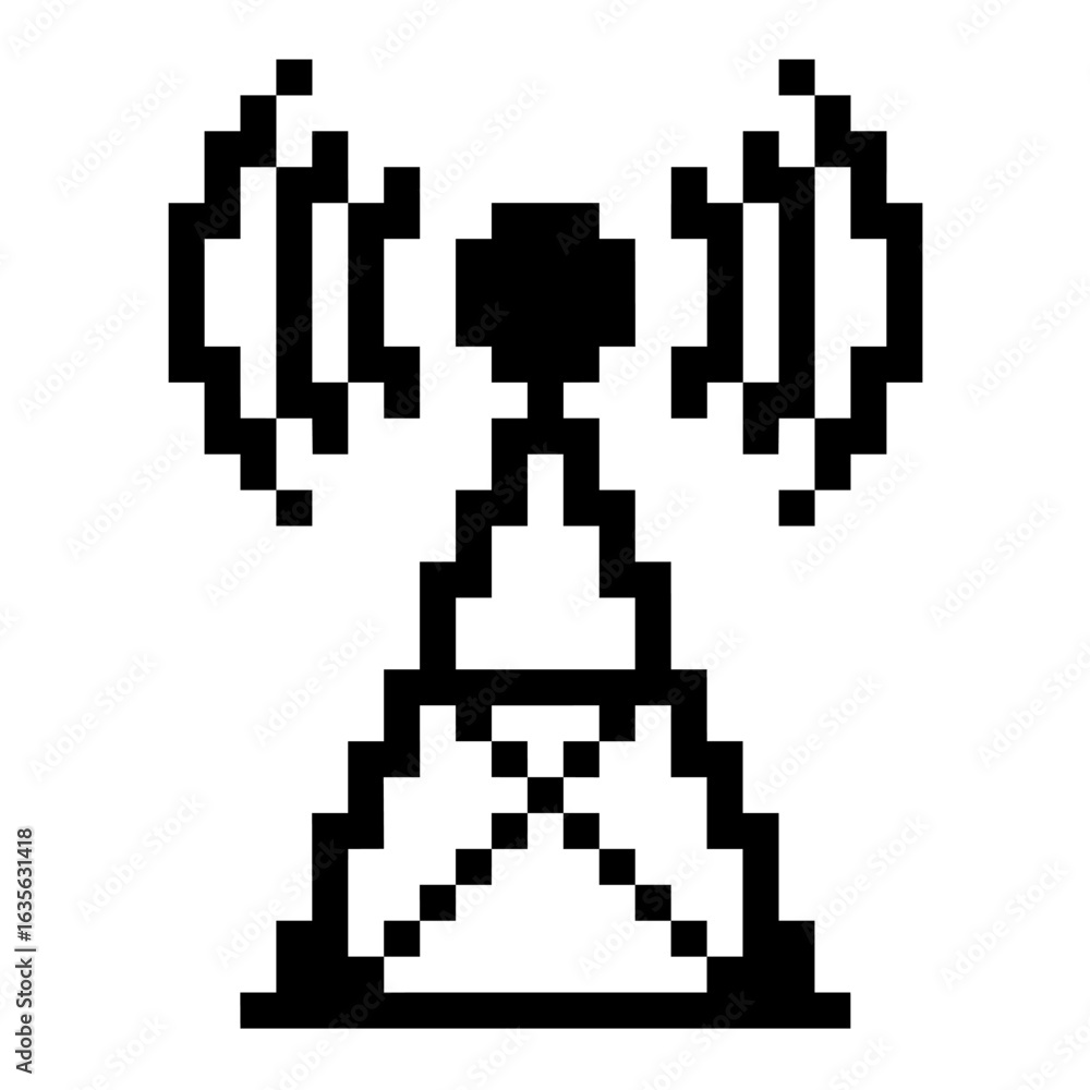 Fototapeta premium Pixel tower signal icon vector for telecommunication, mobile networks, and connectivity in a retro pixelated style. Perfect for illustrating wireless coverage and digital infrastructure.