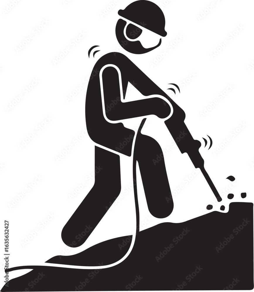 Fototapeta premium Vector art of construction worker using jackhammer isolated on white background for building site