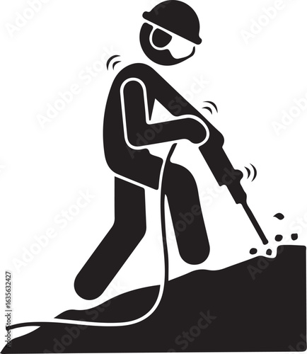Vector art of construction worker using jackhammer isolated on white background for building site