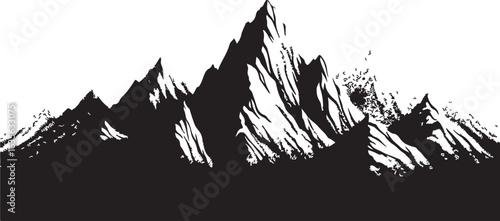 Mountain range silhouette vector illustration, black and white