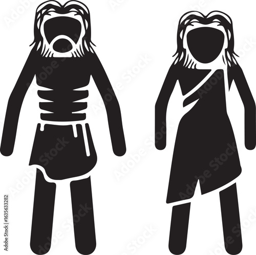 Vector art of caveman and cavewoman wearing loincloth isolated on white background