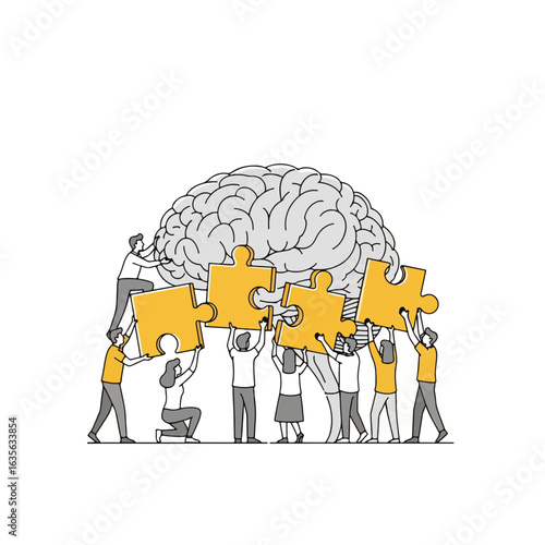 Team Building Brain with Puzzle Pieces – Collective Intelligence, Problem Solving, and Creative Thinking Concept