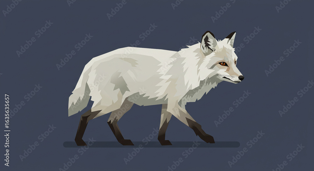 Obraz premium Arctic Fox in Low-Poly Style: Elegant Geometric Wildlife Illustration.