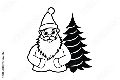 colorful vibrant crisp clean stylish elegant modern detailed professional high quality A cartoonish illustration of Santa Claus and a tree