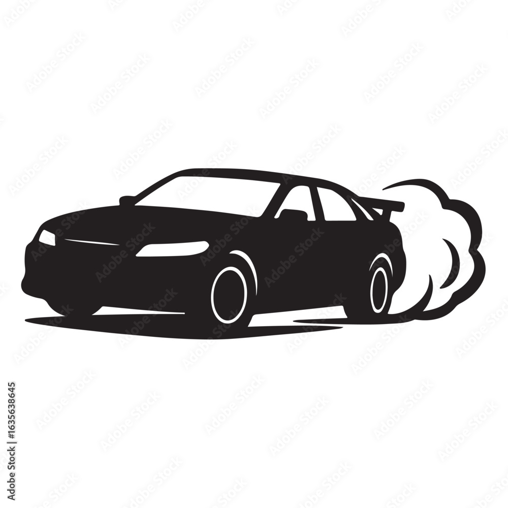 Fototapeta premium Dark Green Silhouette of a Drifting Sports Sedan: Powerful, Dynamic, and Stylish Vector Illustration.