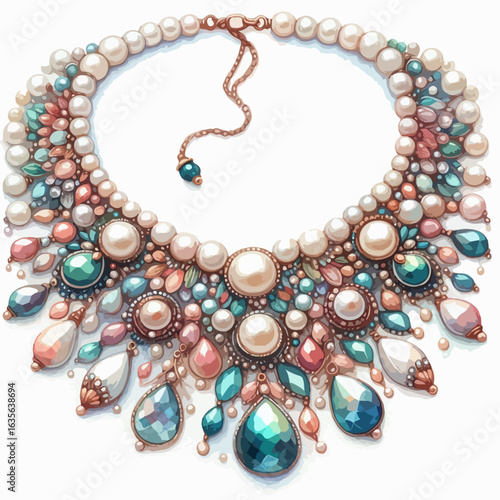 watercolor Pearl Necklace vector , watercolor Pearl Necklace