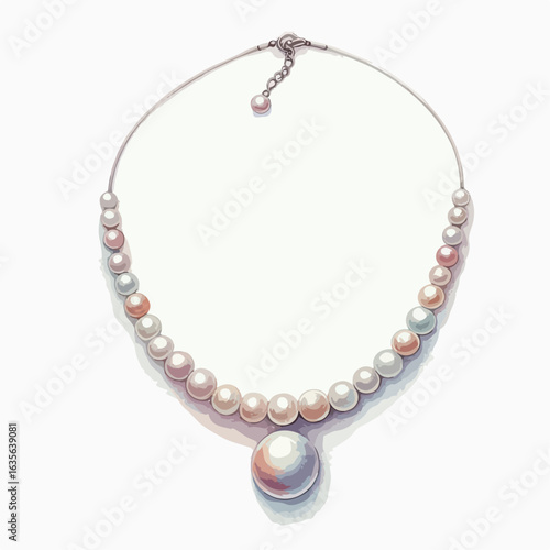 watercolor Pearl Necklace vector , watercolor Pearl Necklace