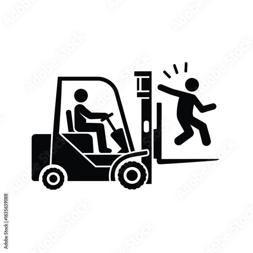 Forklift accident warning symbol with person being hit