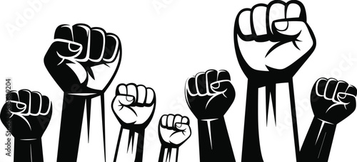 Raised fists protest vector, power and unity symbol, revolution and solidarity artwork, activism and political movement graphic, social justice, human rights, equality, freedom, strength, democracy, 