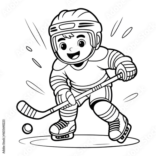 Cute Cartoon Hockey Player Illustration - Line Art Style
