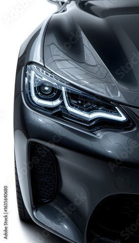 Luxury car headlight close-up.