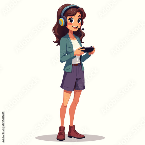 Cartoon schoolgirl standing confidently in uniform with arms crossed