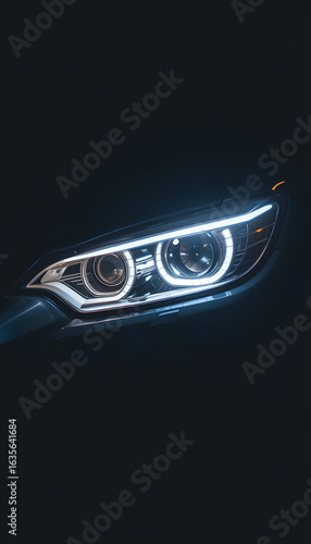 Car headlight low beam on.