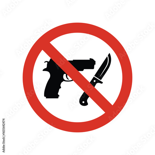 No weapons allowed sign with gun and knife