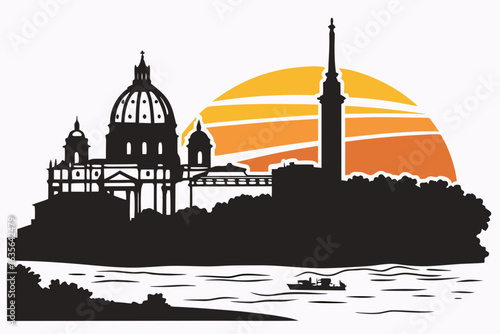 Italian Cityscape at Sunset – Rome, Turin, Architecture, Travel, Silhouette, Cultural Landmark, Scenic View