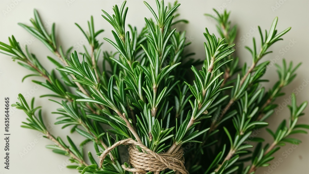 Fototapeta premium Bundle of Fresh Rosemary Sprigs Tied with Twine