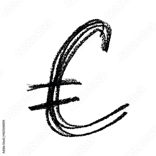 Hand drawn euro currency symbol. Brush stroke doodle. Single element for design