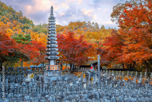 Scenic view of  Adashino Nenbutsuji temple with beautiful foliage in autumn in Kyoto, Japan
