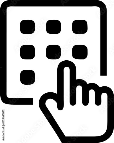 Digital keypad with a finger pressing a button to enter a secret code