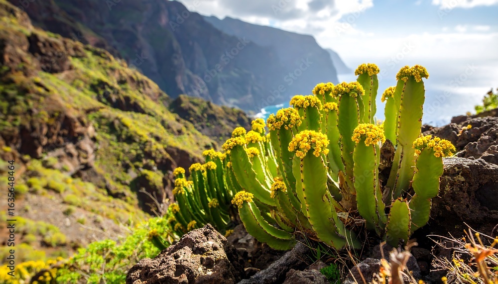 Mountainside cactus blooms in bright sunlight Mountainside cactus blooms in bright sunlight