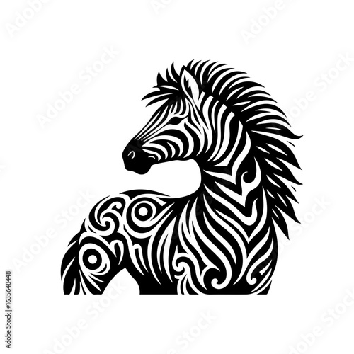 Illustration of a zebra with black and white stripes isolated on white background