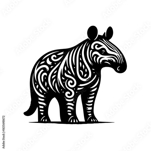 Detailed tapir illustration with decorative patterns isolated on white background