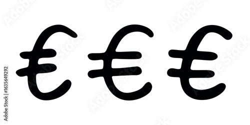 Set of hand drawn euro currency symbol. Brush stroke doodle. Single element for design