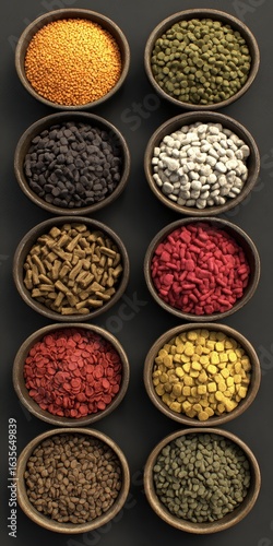 Pet Food Kibble Variety, Shapes, and Colors