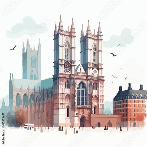 watercolor Westminster Abbey vector , watercolor  Westminster Abbey