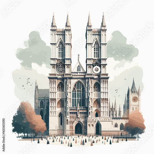 watercolor Westminster Abbey vector , watercolor  Westminster Abbey