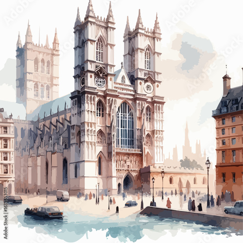 watercolor Westminster Abbey vector , watercolor  Westminster Abbey