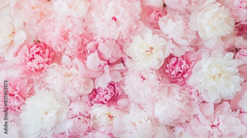 Pink and white peony flowers background