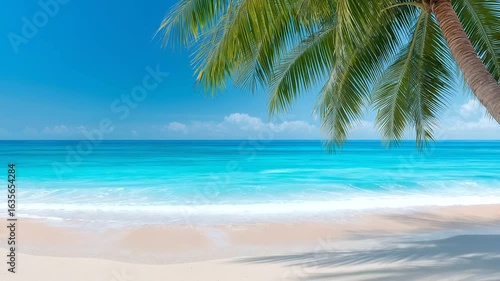 Wallpaper Mural Tropical palm tree on a serene beach with turquoise water Torontodigital.ca