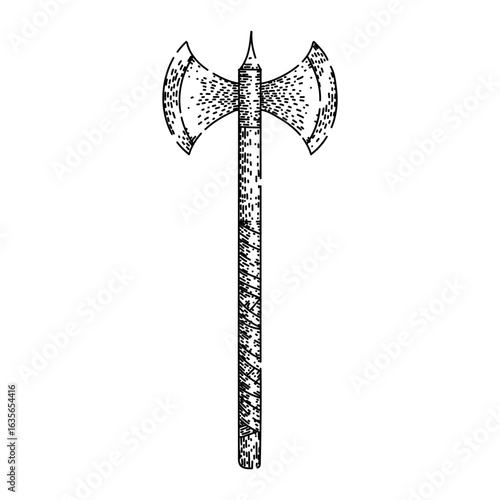 doublebladed axe medieval sketch hand drawn vector