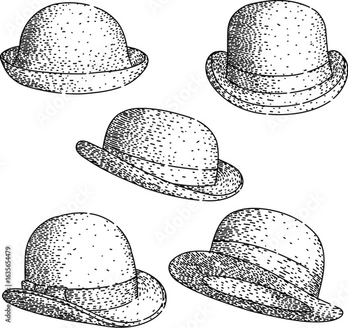 bowler hat set sketch hand drawn vector