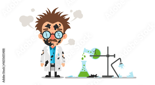 Mischievous scientist covered in goo after a messy lab experiment gone wrong