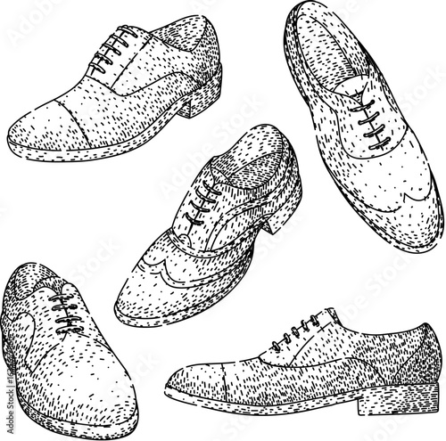 shoe leather set sketch hand drawn vector