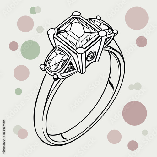 Elegant Solitaire Ring: Exquisite line art captures the timeless allure of a solitaire engagement ring, highlighted with delicate details.